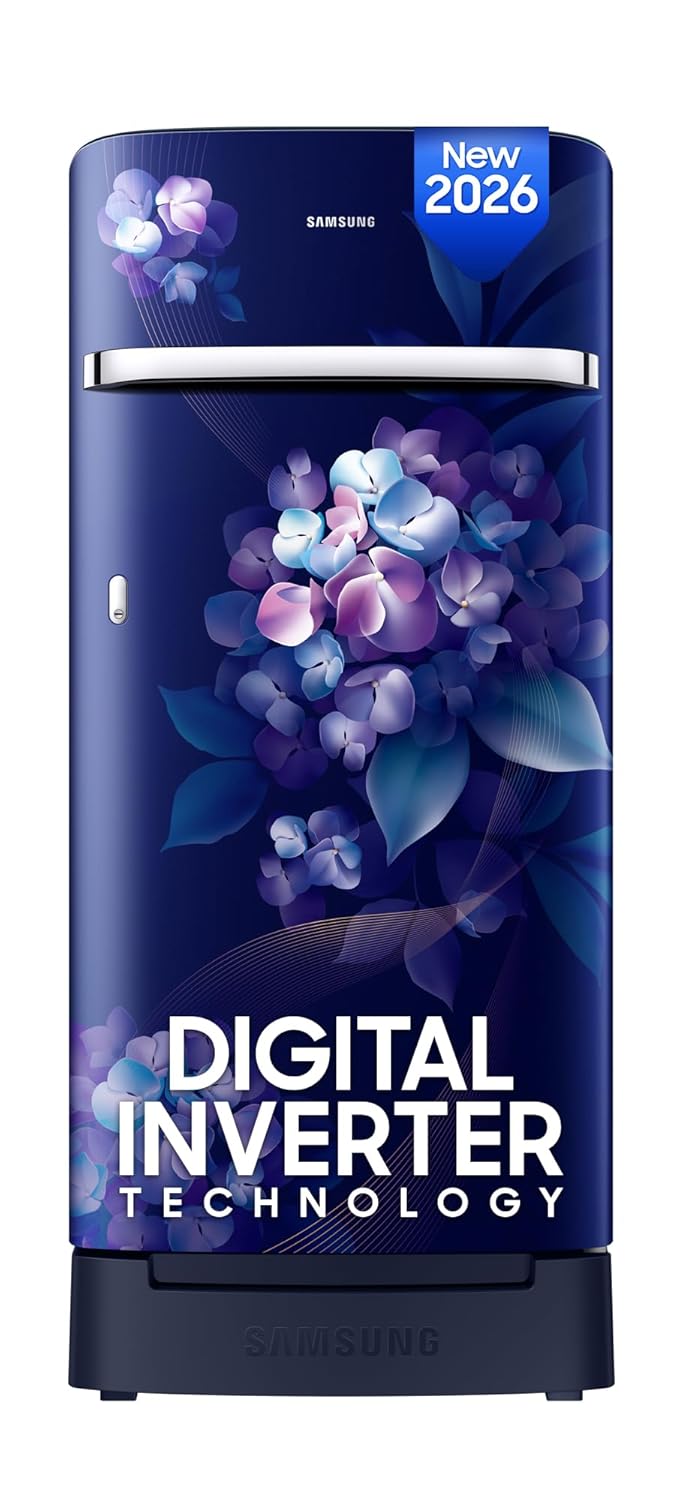 Samsung 215 L, 5 Star, Digital Inverter, Direct-Cool Single Door Refrigerator (RR23H2H35HS/HL, Hydrangea Blue, Base Stand Drawer, Single Touch Defrost, 2026 Model)