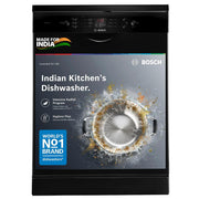 Bosch 13 Place Setting (fits up to 70 utensils) Free-Standing Dishwasher for Indian Utensils | Hygiene+ & Intensive Kadhai Program (SMS66GB01I, Inbuilt Heater, Removes 99.9% Germs, White)