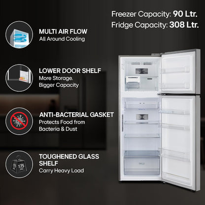 LG 398 L Frost Free Double Door 3 Star Convertible Refrigerator with Smart Inverter Compressor (Shiny Steel, GL-S422SPZX)