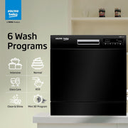 Voltas Beko, A Tata Product, 8‑Place Settings(fits up to 45 utensils) Table top Dishwasher, Suitable for All Types of Utensils (DT8B, Black) with Hygiene Wash