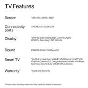 OnePlus 108 cm (43 inches) Y Series 4K Ultra HD Smart Android LED TV 43Y1S Pro (Black) 1 Year Seller Side Warranty