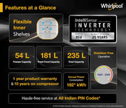 Whirlpool 235 L Frost Free Double Door 3 Star Refrigerator (Radiant Steel, IF INV ELT DF278 RADIANT STEEL(3S)-TL)
