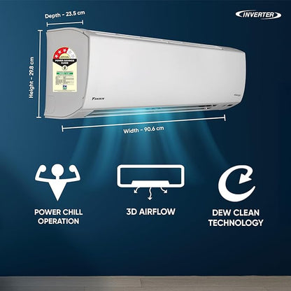 Daikin 1.8 Ton 3 Star Inverter Split Ac (Copper, GTKL60XV16 / RKLG60XV16, White )