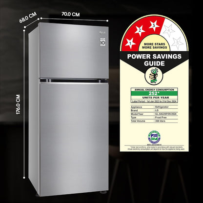 LG 398 L Frost Free Double Door 3 Star Convertible Refrigerator with Smart Inverter Compressor (Shiny Steel, GL-S422SPZX)