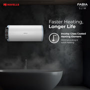 Havells Fabia Slim 15L Horizontal Left Storage Water Heater(Geyser)|Faster Heating|Safer to use|Saves electricity|Anti Rust Tank|Incoloy Element|7 Year Tank Warranty| Free Installation & Flexi Pipes