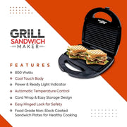 Electric Sandwich Maker | Non Stick Coating Plates | Power Indicators 2 Slice Sandwich Maker. (Grill KO 525)