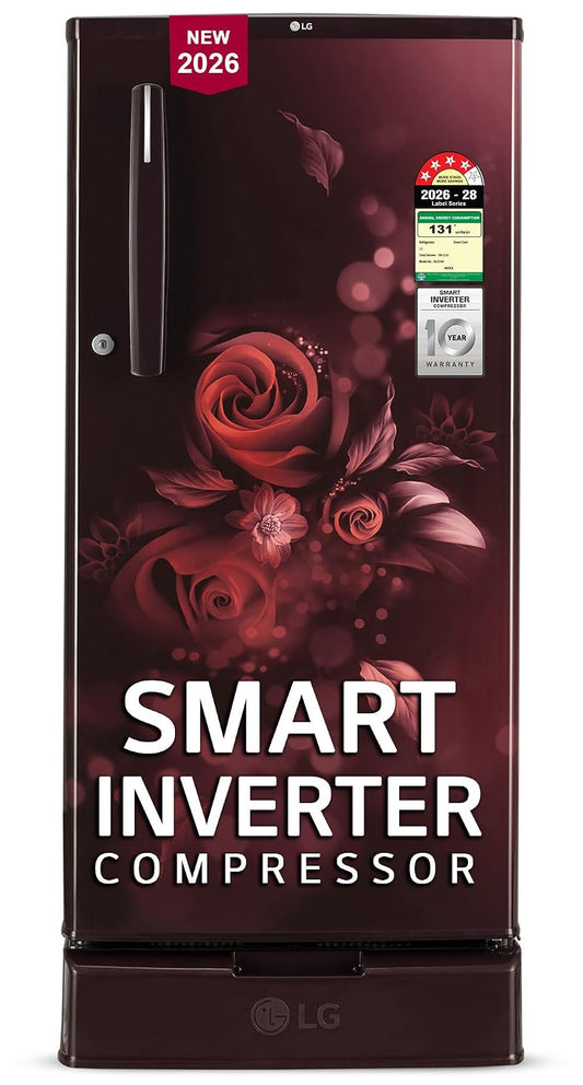 LG 185 L, 4 Star, Smart Inverter, Direct Cool Single Door Refrigerator (GLD1945ZOSE, Scarlet Euphoria, Base stand with Drawer)