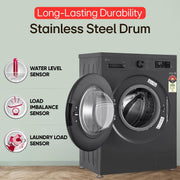 LG 7 kg 5 Star, Inverter Direct Drive Technology, 6 Motion DD, Reduce germs & allergens with steam cycles, In-built Heater & Touch Panel Fully Automatic Front Load with In-built Heater Black, Grey (FHB1207Z2M)