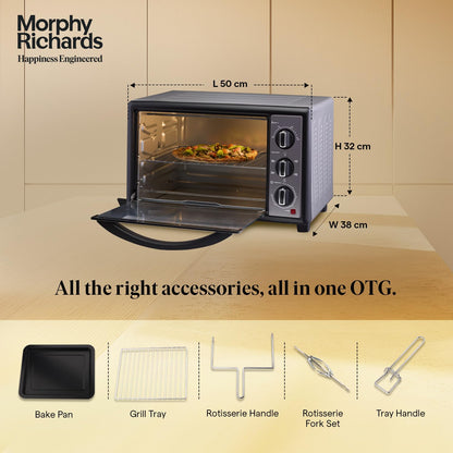 Morphy Richards 30RC LuxeChef OTG Oven For Kitchen|30 Litre Oven Toaster Griller|Convection Fan & Rotisserie Function|Stainless Steel Oven|Temperature Control|2-Yr Warranty By Brand| Black