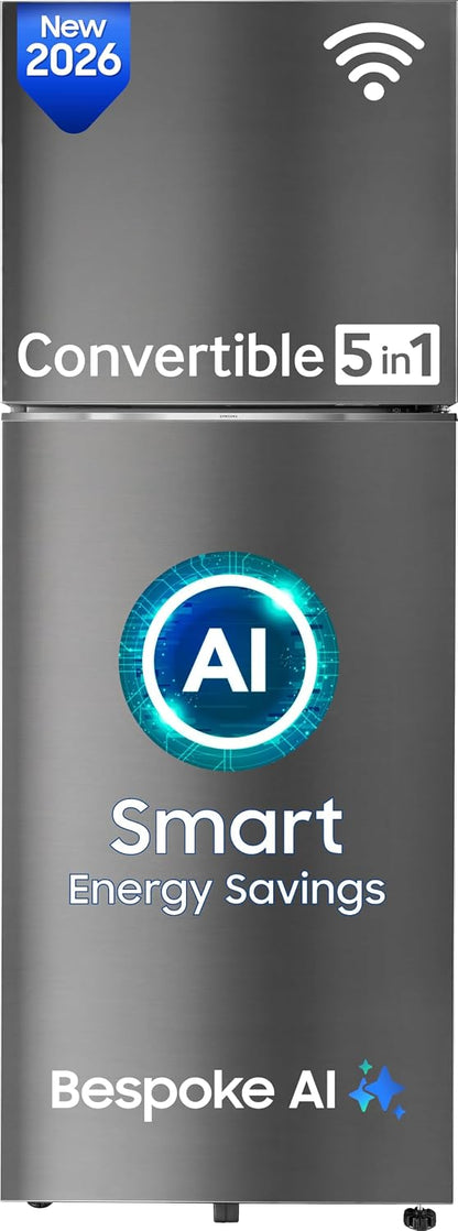 Samsung 350 L, 3 Star, Convertible 5-in-1, Digital Inverter, Frost Free Double Door, WiFi Bespoke AI Refrigerator (RT38HG5A23S8HL, Silver, Elegant Inox, 2026 Model)