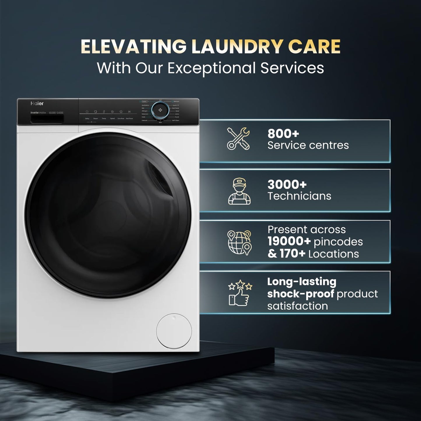 Haier 8 kg 5 Star with Powered by AI-DBT, PuriSteam, 525 mm Super Drum, Inverter Motor, Inbuilt Heater, Washer Fully Automatic Front Load Black, White (HW80-IM12929C)