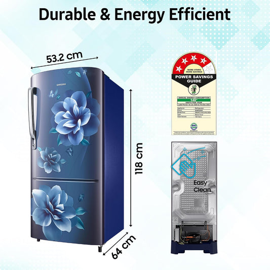 Samsung 183 L Direct Cool Single Door 4 Star Refrigerator with Digital Inverter (Camellia Blue, RR20C1724CU/HL)