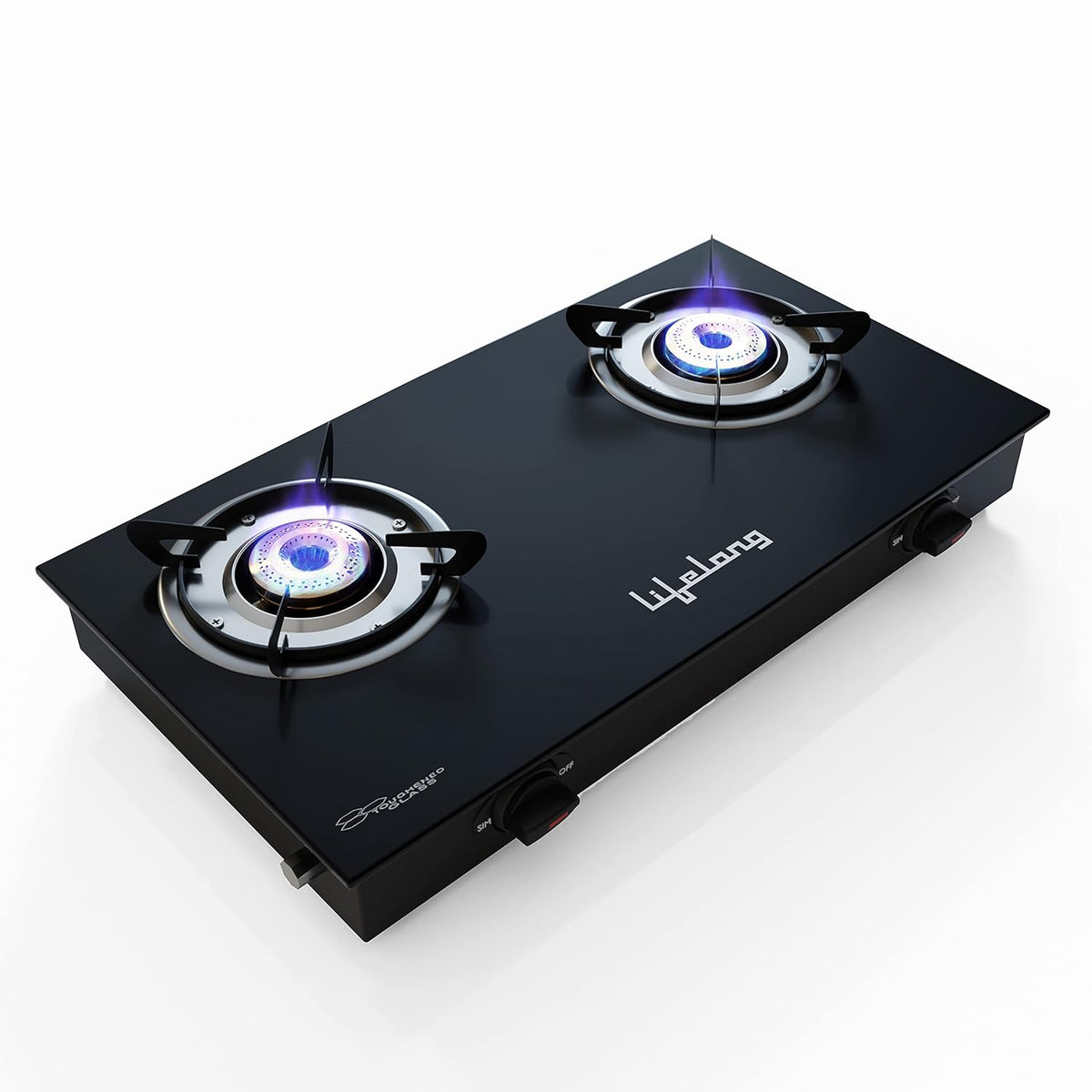 Lifelong 2 Burner Gas Stove Top for Kitchen - Manual Ignition Cooktop Modern Glass Stove for Modular Kitchen, ISI...