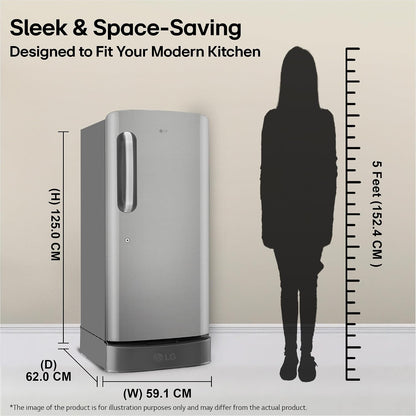 LG 210 L, 5 Star, Smart Inverter, Direct Cool Single Door Refrigerator (GLD2256ZAPZ, Shiny Steel, Fit Max Chiller Tray, Base stand with Drawer & Runs on Home Inverter)