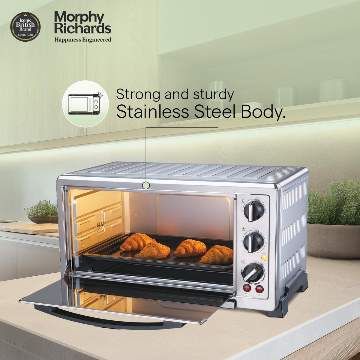 Morphy Richards 60 RCSS OTG |Large Capacity - 60 Litres |Motorised Rotisserie |Mirror Finish Door Stainless Steel Body | 2 Year Product Warranty