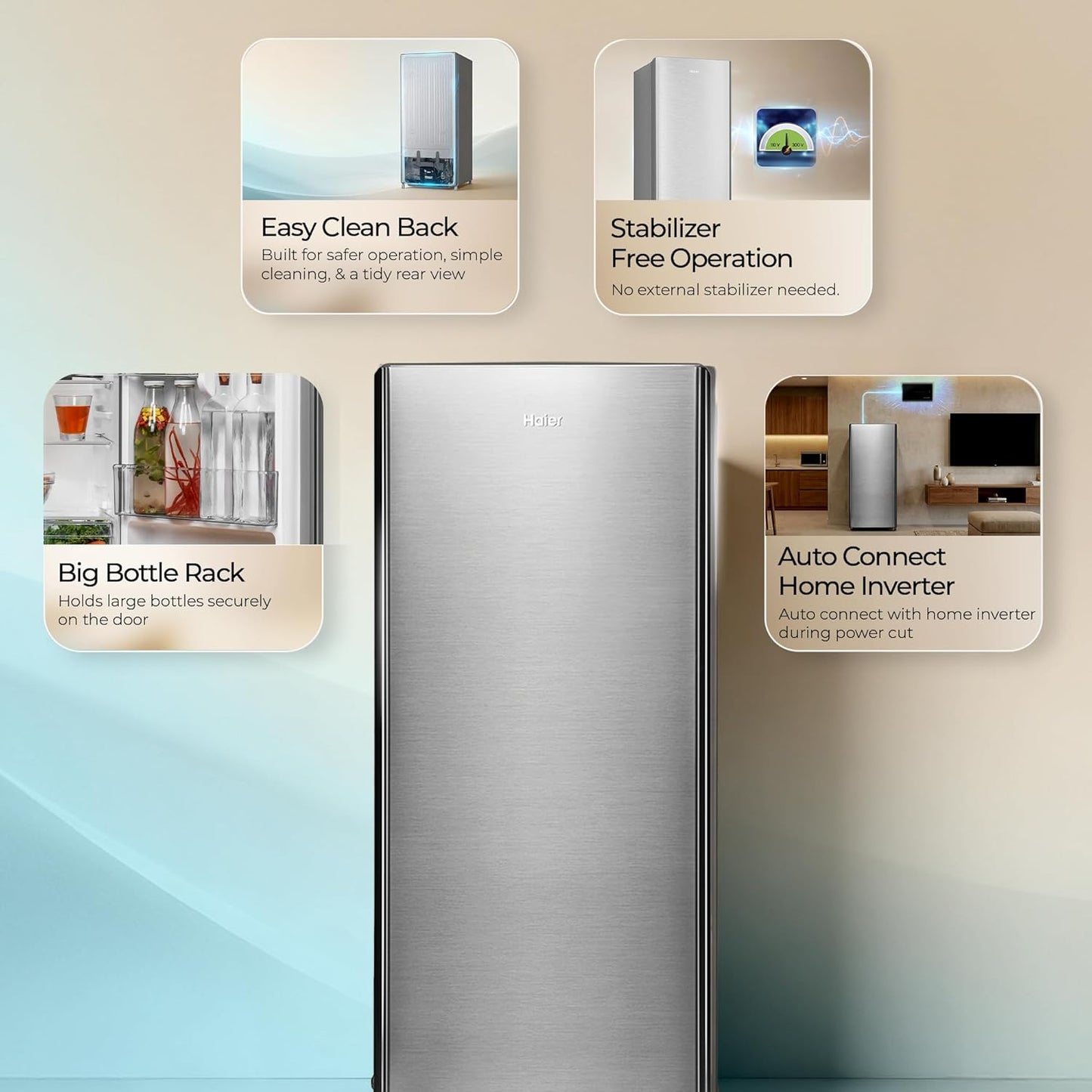 Haier 190 L 4 Star Direct Cool Single Door Refrigerator with Fast Ice Making, Easy Clean Back, Large Vegetable Box (HED-204TDSA-N, Dazzle Steel, 2026 Model)