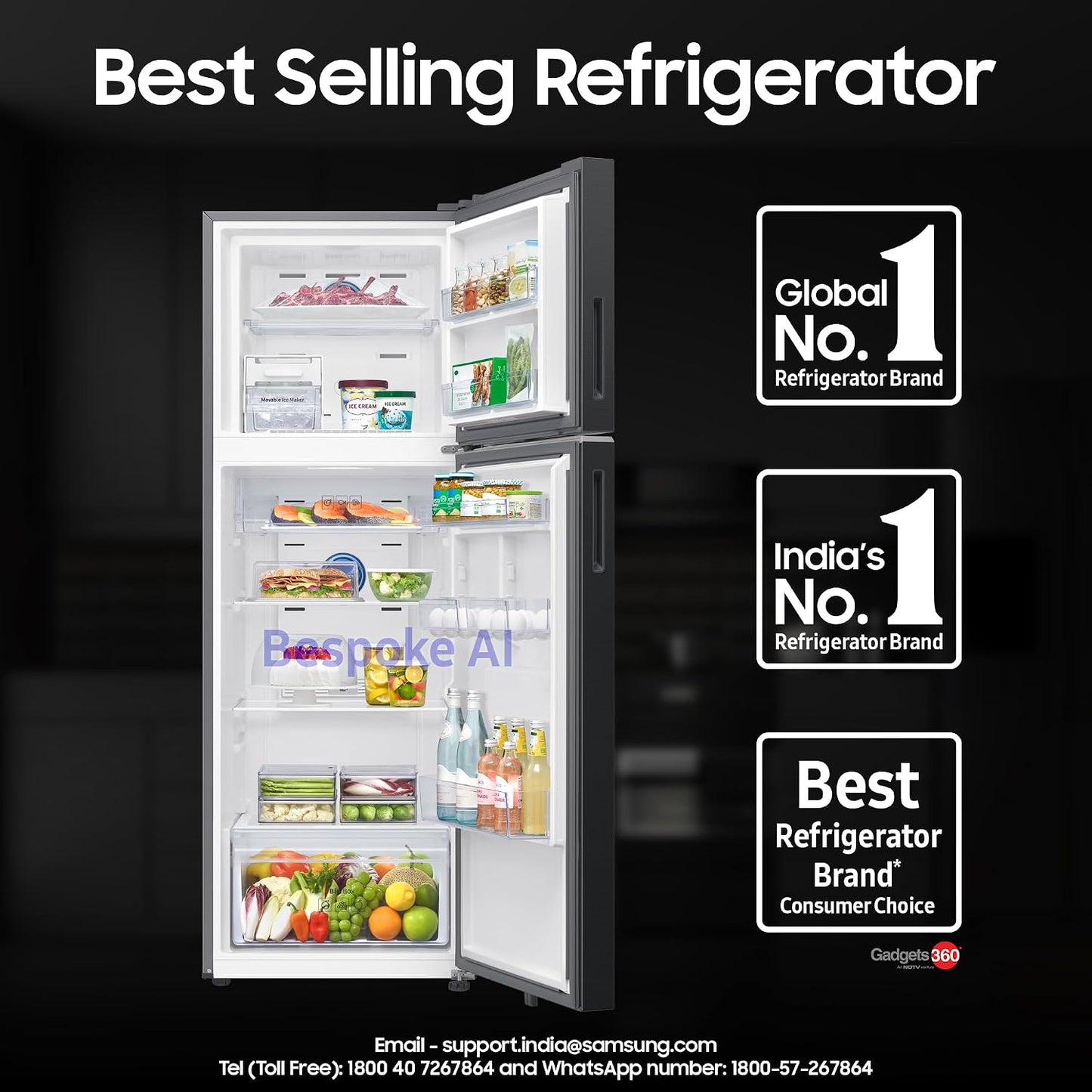 Samsung 350 L, 3 Star, Convertible 5-in-1, Digital Inverter, Frost Free Double Door, WiFi Enabled Bespoke AI Refrigerator (RT38DG5A4DBXHL, Luxe Black)