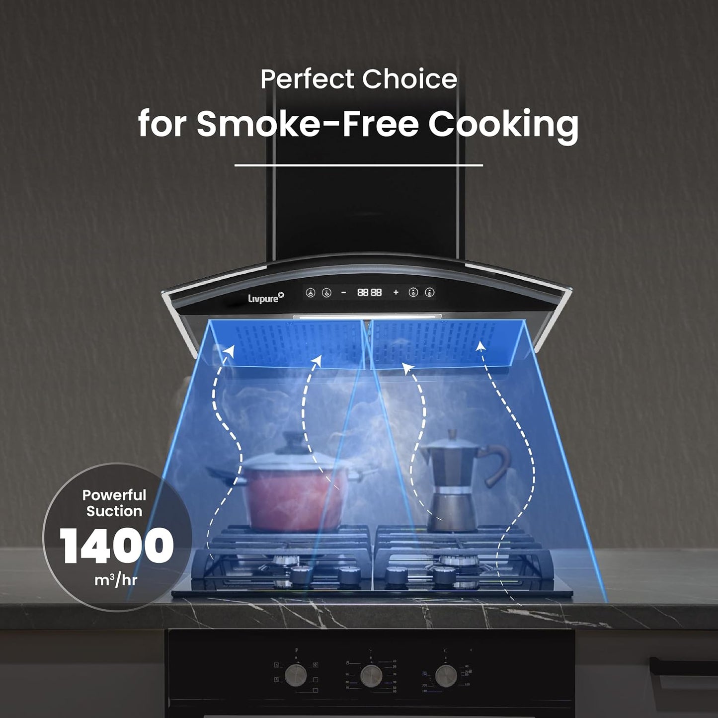Livpure ETERNA-BLDC-60-FL-HAC 1600 CMH 60 cm Auto Clean Chimney (Wall Mounted, Black)