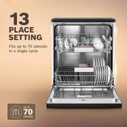 Bosch 13 Place Setting (fits up to 70 utensils) Free-Standing Dishwasher for Indian Utensils | Hygiene+ & Intensive Kadhai Program (SMS66GB01I, Inbuilt Heater, Removes 99.9% Germs, White)