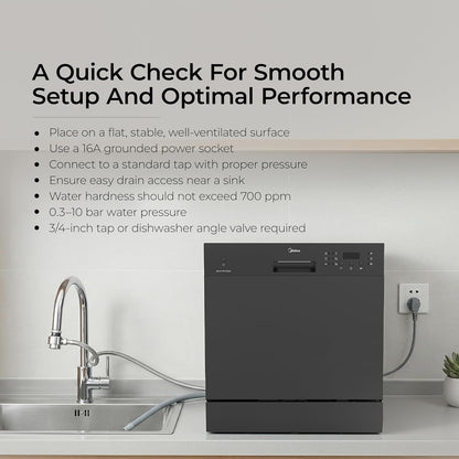 Midea 8 Place Setting Countertop Dishwasher, 6 Wash Programs, Intensive Wash, Water Efficient (Portable Table Top, Compact Design, Suitable for Indian Utensils, Small Family Use)