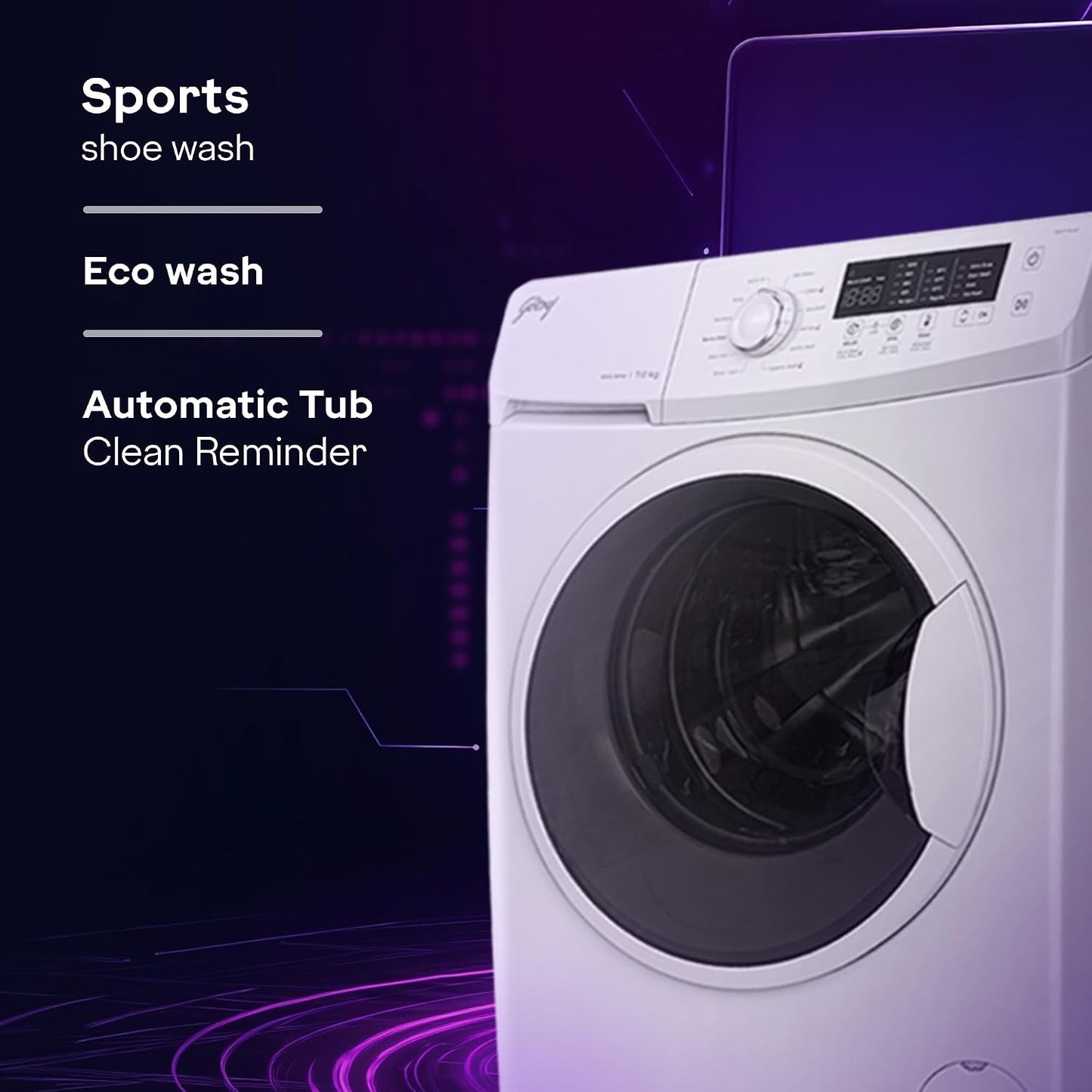 Godrej 8 Kg 5 Star, AI Powered, Inbuilt Heater, Fabrisafe Drum, Eco Wash, Unbalanced Load Sensor, Stain wash, Fully Automatic Front Load Washing Machine (WFEON CRS 8012 5.0 FKEDM GLWH, Glacial White)
