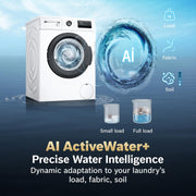 Bosch 8 kg 5 Star Front Load Fully-Automatic Washing Machine, AI ActiveWater, 15 Wash Programs, Removes 99.9% Germs with Steam, No Tangle or Wrinkle,White, WAJ28260IN