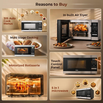 Haier 30L Convection Microwave Oven (HIL3001ARSB, Black) with In-Built Air Fryer | Motorized Rotisserie | Stainless-steel Cavity | 5 In 1 Microwave oven Visit the Haier Store