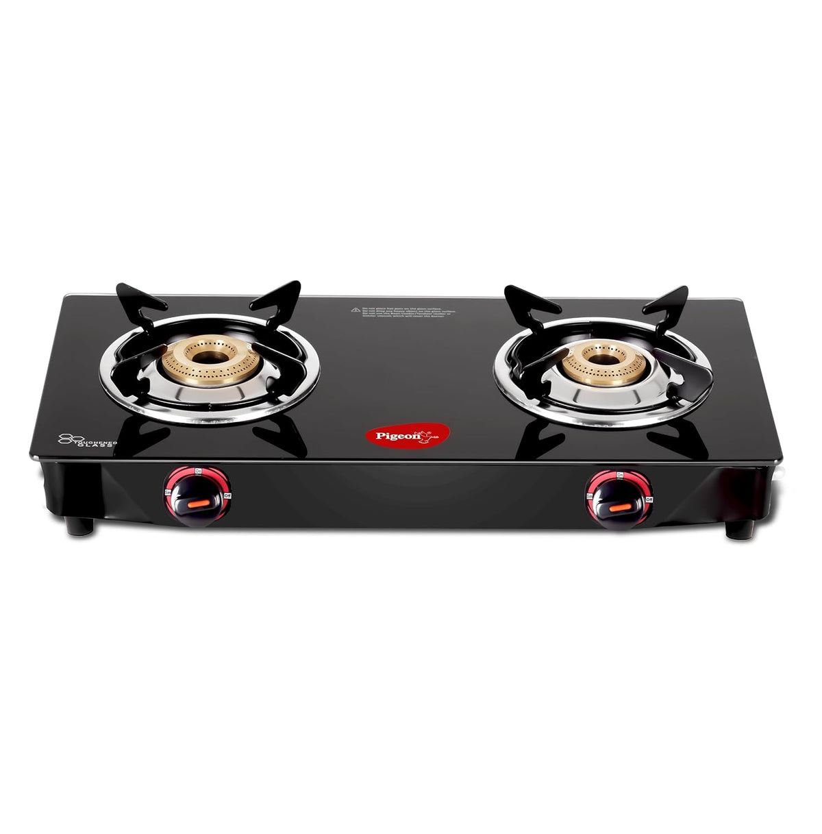 Pigeon Ignia 2 Burner Gas Stove | Brass Burner | Easy Cleaning | Toughened Glass