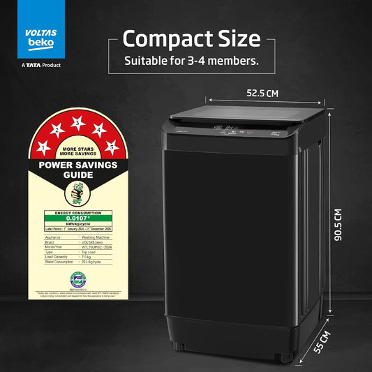 Voltas Beko 7 kg Fully Automatic Top Load Black (WTL70UPGC/SPCPOF)