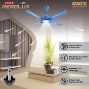 USHA Aerolux EX7 1320 mm Premium Design, Silent Ceiling Fan with Remote Control & LED Under Light (Biscay Blue)