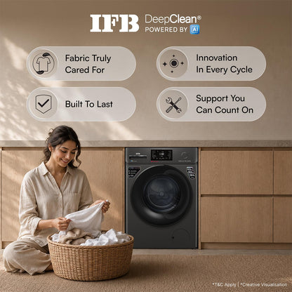 IFB 7 Kg 5 Star, DeepClean® Technology, AI Powered, WiFi, Fully Automatic Front Load Washing Machine (SERENA OXN 7012 CMS, PowerSteam®, 9 Swirl, Steam Refresh, Inbuilt Heater, Eco Inverter, Onyx)