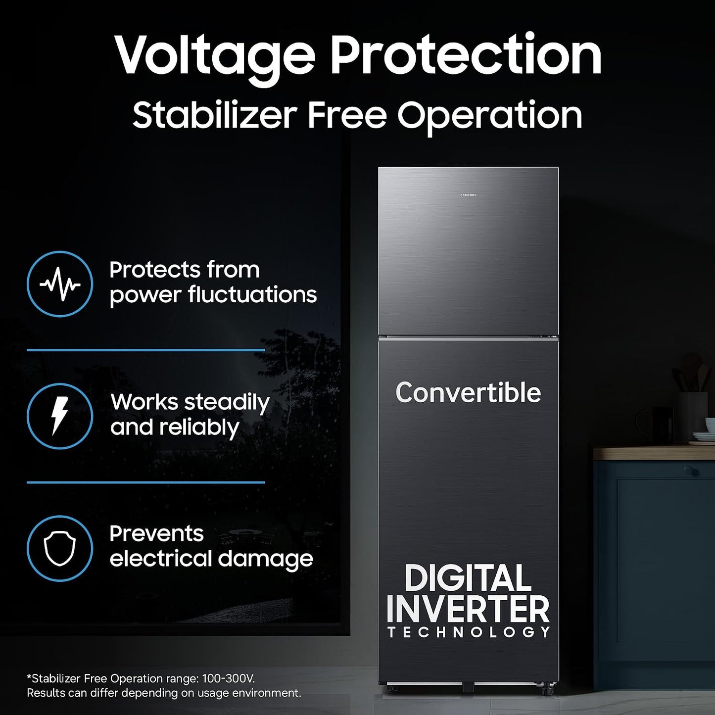 Samsung 256 L, 3 Star, Convertible, Digital Inverter Frost Free Double Door Refrigerator (RT40H30U3FHL, Black DOI, 2026 Model)