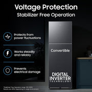 Samsung 256 L, 3 Star, Convertible, Digital Inverter Frost Free Double Door Refrigerator (RT40H30U3FHL, Black DOI, 2026 Model)