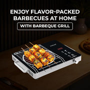 CADLEC HeatMate 2200W Infrared Cooktop | Versatile Cooking, All Utensils Compatible, 3 Preset Cooking Modes, Touch Control, Crystal Glass Plate & Digital Display | Barbecue Grill Rack | Black