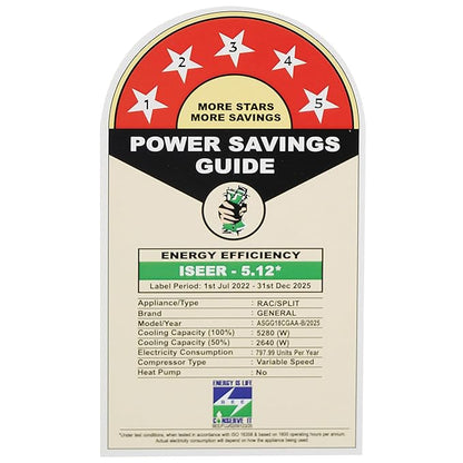 General 1.5 Ton 5 Star Inverter Split AC, ASGG18CGAA-B