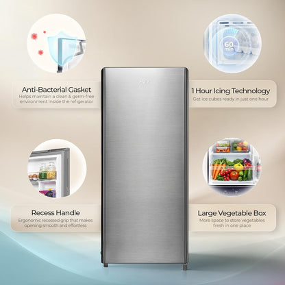 Haier 190 L 4 Star Direct Cool Single Door Refrigerator with Fast Ice Making, Easy Clean Back, Large Vegetable Box (HED-204TDSA-N, Dazzle Steel, 2026 Model)