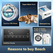 Bosch 8 kg 5 Star Front Load Fully-Automatic Washing Machine, AI ActiveWater, 15 Wash Programs, Removes 99.9% Germs with Steam, No Tangle or Wrinkle,White, WAJ28260IN