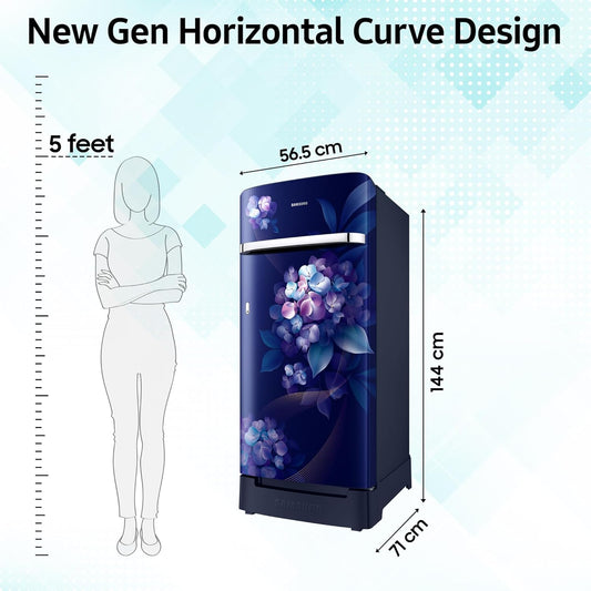Samsung 215 L, 5 Star, Digital Inverter, Direct-Cool Single Door Refrigerator (RR23H2H35HS/HL, Hydrangea Blue, Base Stand Drawer, Single Touch Defrost, 2026 Model)