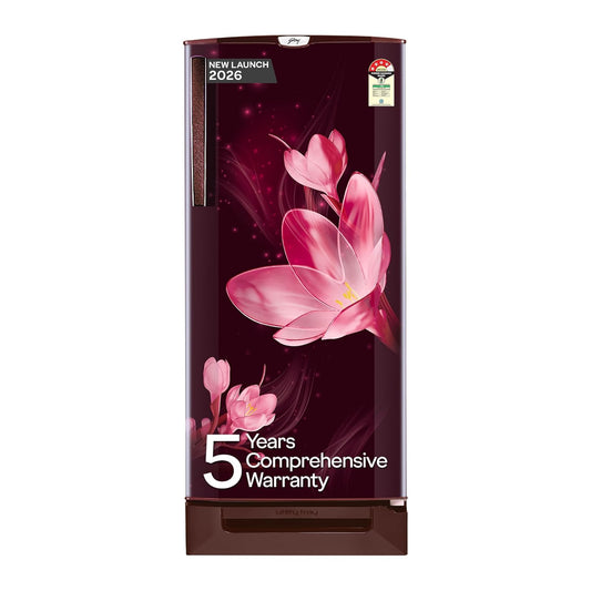Godrej 185L 4 Star Single Door Refrigerator with 24 Days Farm Freshness, Jumbo Vegetable Tray, Dry Storage Drawer, Advanced Inverter Technology & 5 Years Warranty (RD 195DN TDI MY WN, Mystic Wine)