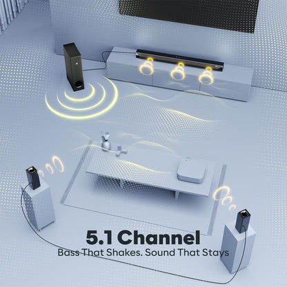 GOVO GoSurround 955 Pro |320W Sound bar, True 5.1 Channel Home Theatre, Mega subwoofer, HDMI, Opt, AUX, USB & Bluetooth, 3 Equalizer Modes, Stylish Remote & LED Display (Black)