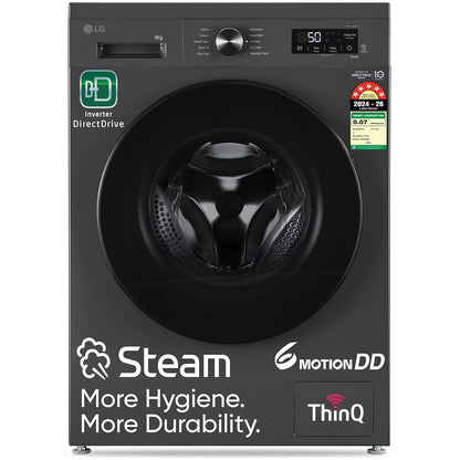 LG 8 kg 5 Star, Inverter Direct Drive Technology, Wi-Fi Enabled, 6 Motion DD, Steam Fully Automatic Front Load with In-built Heater Grey, Black (FHB1208Z4M)
