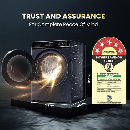 Haier 8Kg, 5 Star, Powered by AI-DBT, Ai Wash, PuriSteam with Inbuilt Heater, 525 mm Super Drum Fully Automatic Front Load Washer (EFL80-IM12IBIEBK | Black)
