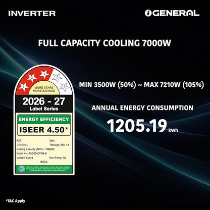 O GENERAL 2.0 TON 3 STAR INVERTER SPLIT AC ASGG24CPWA