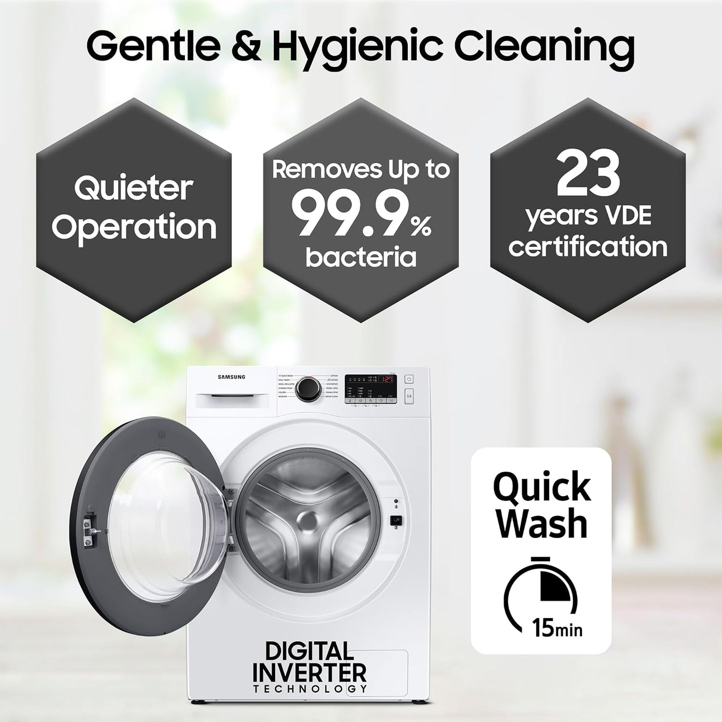 SAMSUNG 8 kg 5 Star Inverter Fully Automatic Front Load Washing Machine (WW80T4040CE1TL, Diamond Drum, White)