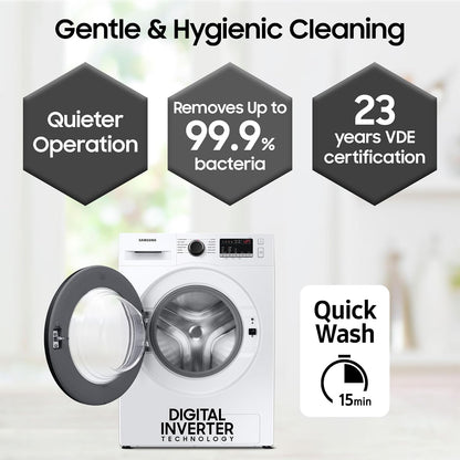 SAMSUNG 8 kg 5 Star Inverter Fully Automatic Front Load Washing Machine (WW80T4040CE1TL, Diamond Drum, White)