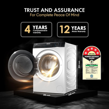 Haier 8 kg 5 Star with Powered by AI-DBT, PuriSteam, 525 mm Super Drum, Inverter Motor, Inbuilt Heater, Washer Fully Automatic Front Load Black, White (HW80-IM12929C)