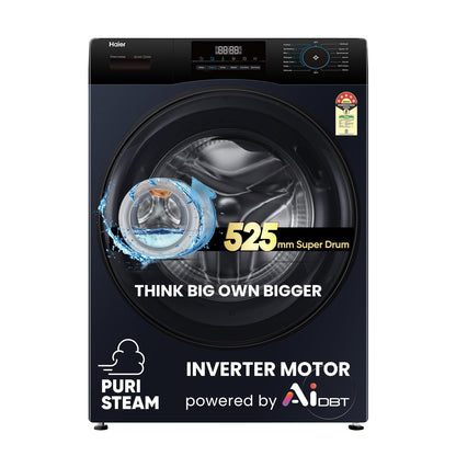 Haier 8Kg, 5 Star, Powered by AI-DBT, Ai Wash, PuriSteam with Inbuilt Heater, 525 mm Super Drum Fully Automatic Front Load Washer (EFL80-IM12IBIEBK | Black)
