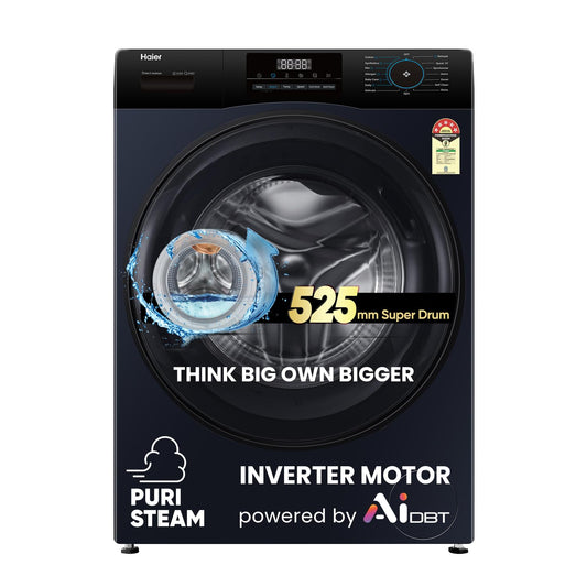 Haier 8Kg, 5 Star, Powered by AI-DBT, Ai Wash, PuriSteam with Inbuilt Heater, 525 mm Super Drum Fully Automatic Front Load Washer (EFL80-IM12IBIEBK | Black)