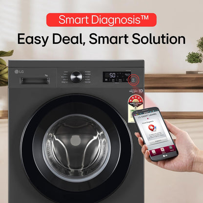 LG 7 kg 5 Star, Inverter Direct Drive Technology, 6 Motion DD, Reduce germs & allergens with steam cycles, In-built Heater & Touch Panel Fully Automatic Front Load with In-built Heater Black, Grey (FHB1207Z2M)