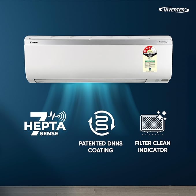 Daikin 1.5 Ton 3 Star Inverter Split AC | Dew Clean | Triple Display | PM 2.5 Filter | R32 Copper Condenser FTKC50XV16UKA / RKC50XV16